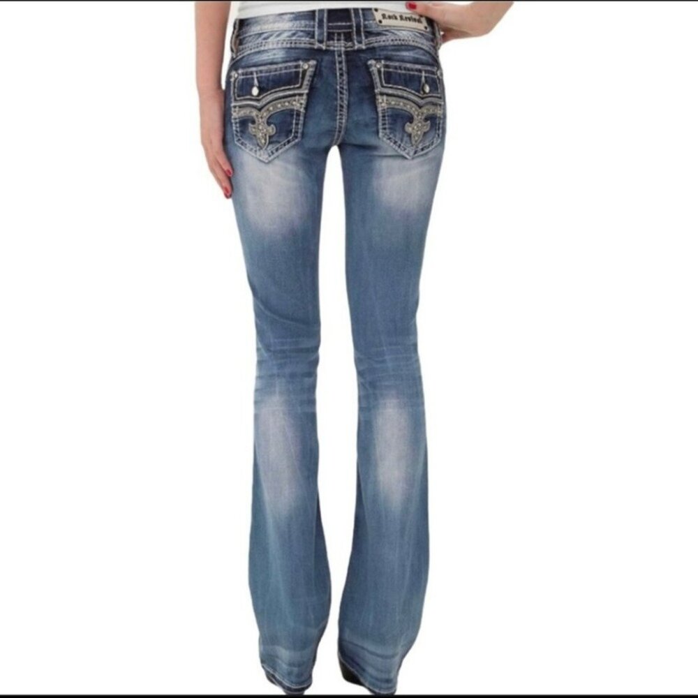 Rock Revival Eleanor Bootcut Jeans Sz 25 Womens Blue Denim Embellished